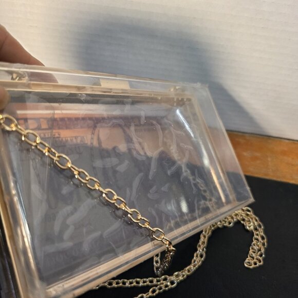 Novelty 100 Bill Purse Gold Chain Clear - Picture 3 of 9